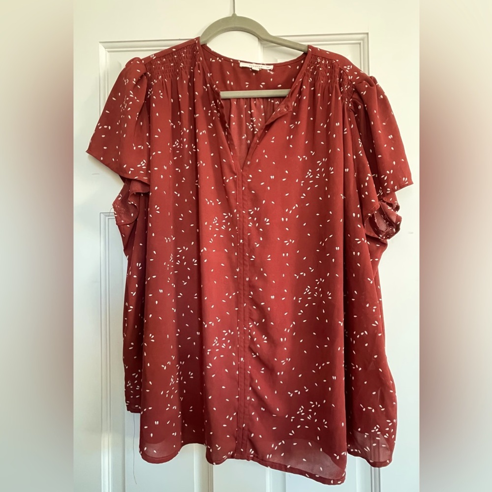 Women's Red Blouse with White Pattern